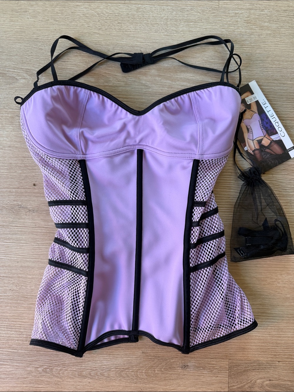Lavender Bustier Corset Top with Black Trim